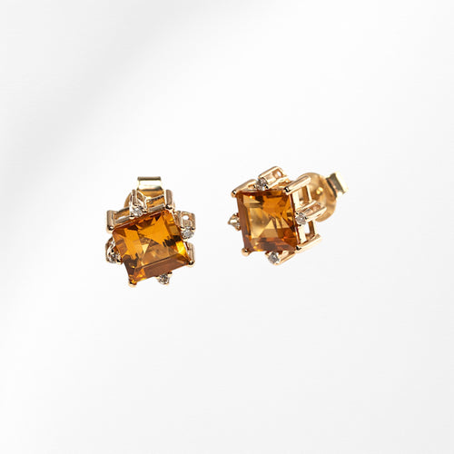 Citrine Earrings With  Yellow Gold and Diamonds