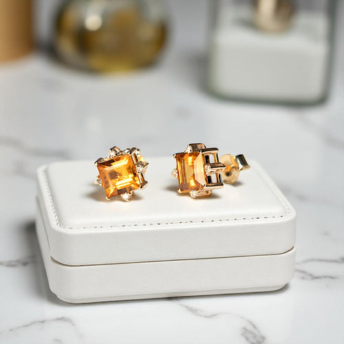 Citrine Earrings With  Yellow Gold and Diamonds